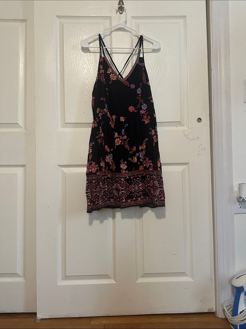 Xhilaration Black Floral Mini Dress with Border Hem